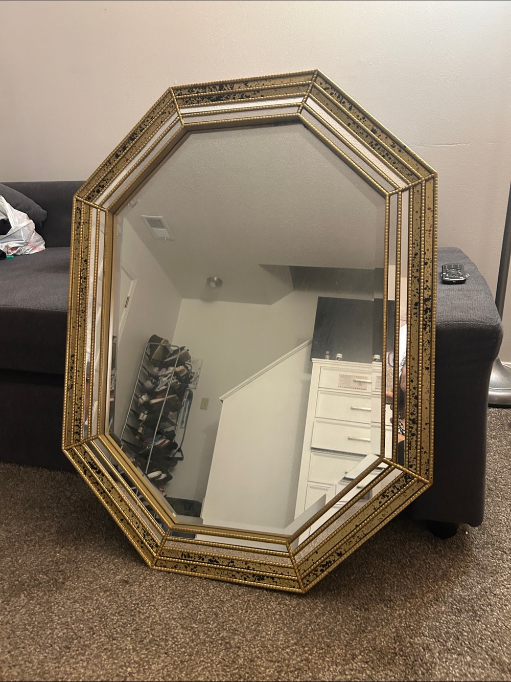 Octagonal Decorative Wall Mirror in Gold Finish